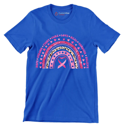 Hope strong fight cure love heal conquer believe - Breast Cancer Awareness T-Shirt-Blue-S-Custom One Express