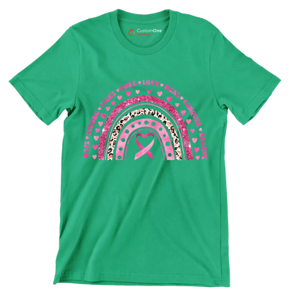 Hope strong fight cure love heal conquer believe - Breast Cancer Awareness T-Shirt-Green-S-Custom One Express