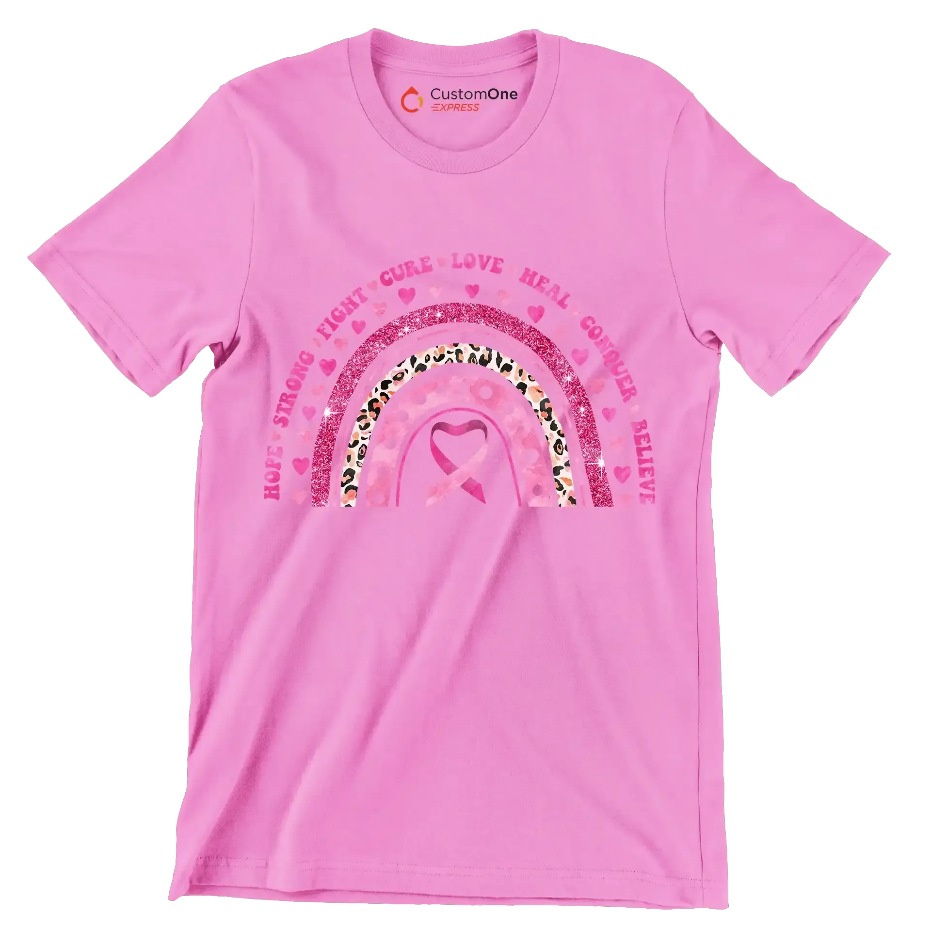 Hope strong fight cure love heal conquer believe - Breast Cancer Awareness T-Shirt-Pink-S-Custom One Express