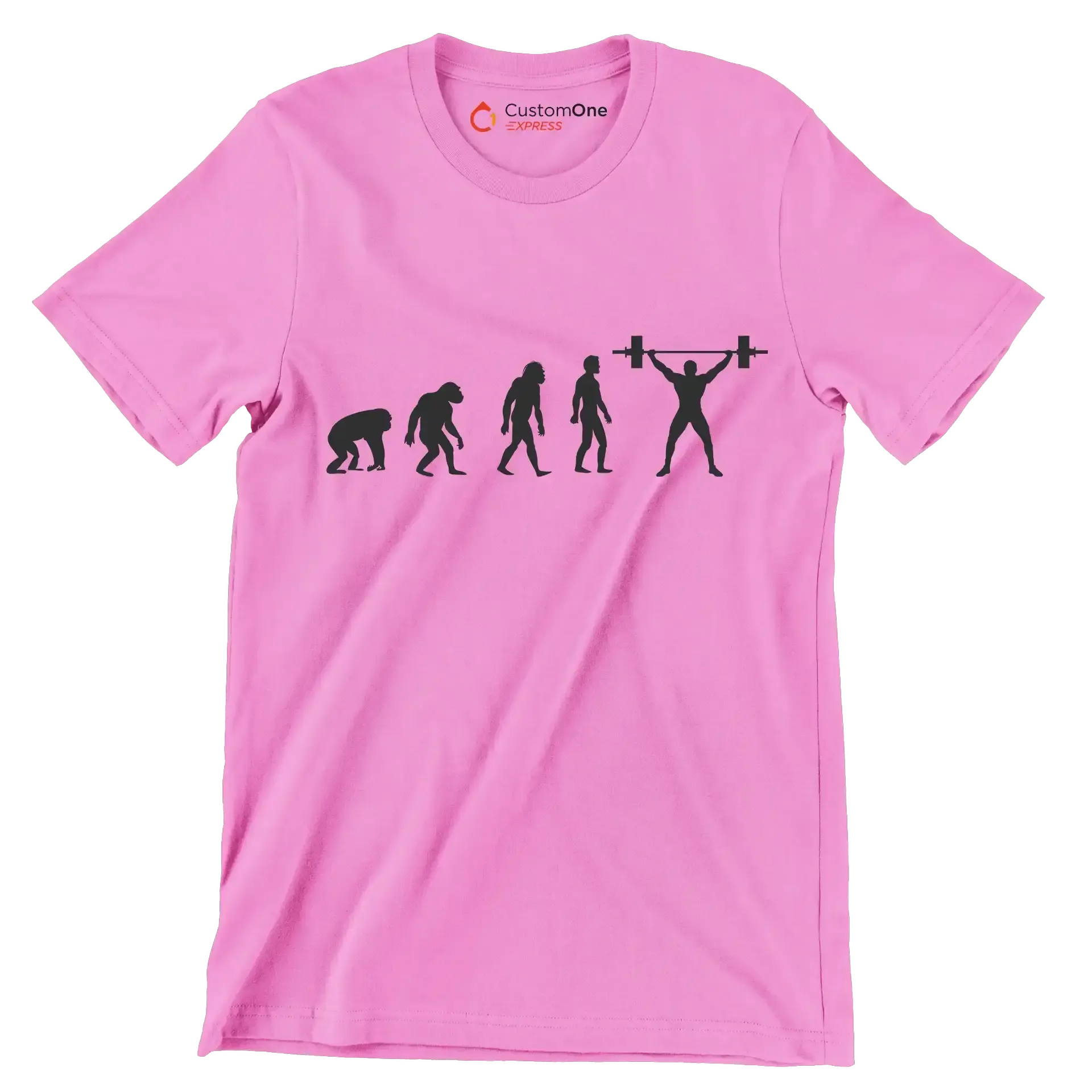Human Evolution - Gym Themed T-Shirt-Pink-S-Custom One Express