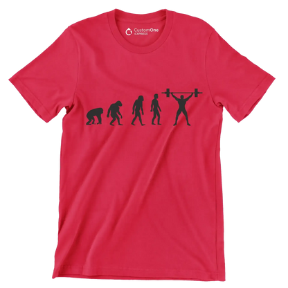 Human Evolution - Gym Themed T-Shirt-Red-S-Custom One Express