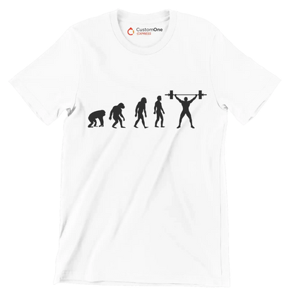 Human Evolution - Gym Themed T-Shirt-White-S-Custom One Express