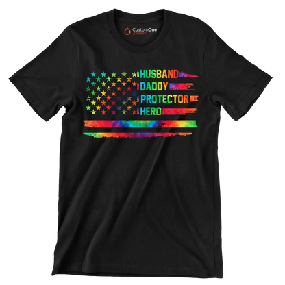 Husband Daddy Protector Hero - Father’s Day T-Shirt-Black-S-Custom One Express