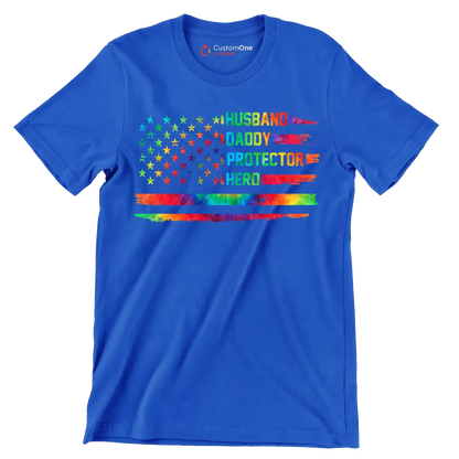 Husband Daddy Protector Hero - Father’s Day T-Shirt-Blue-S-Custom One Express