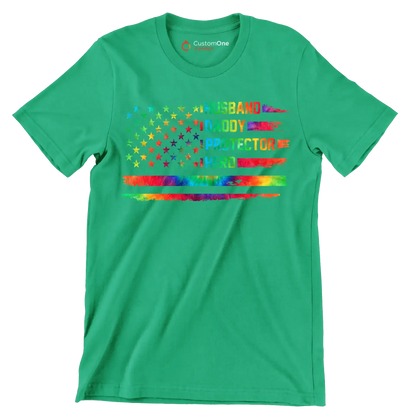 Husband Daddy Protector Hero - Father’s Day T-Shirt-Green-S-Custom One Express