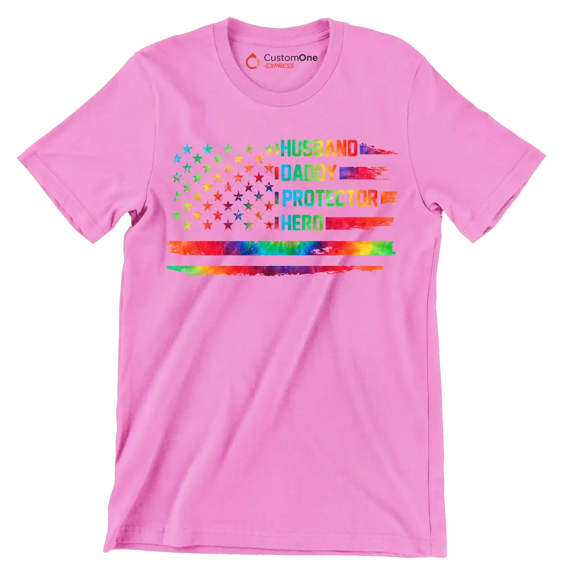 Husband Daddy Protector Hero - Father’s Day T-Shirt-Pink-S-Custom One Express