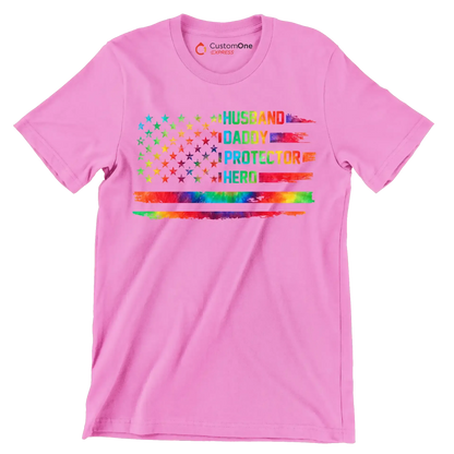 Husband Daddy Protector Hero - Father’s Day T-Shirt-Pink-S-Custom One Express