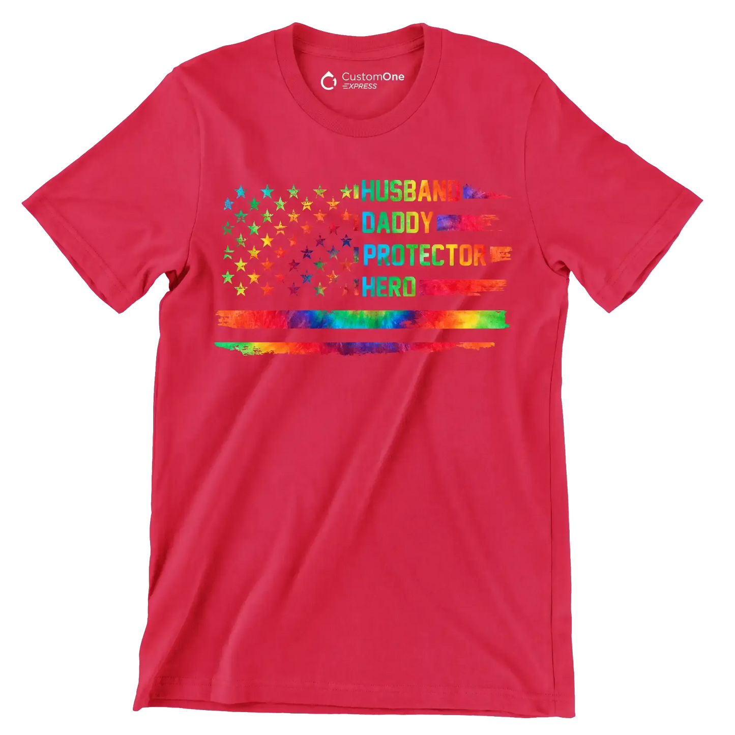 Husband Daddy Protector Hero - Father’s Day T-Shirt-Red-S-Custom One Express