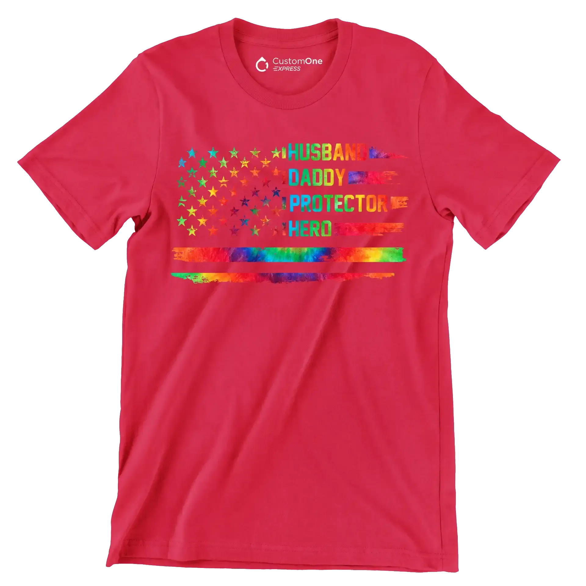 Husband Daddy Protector Hero - Father’s Day T-Shirt-Red-S-Custom One Express