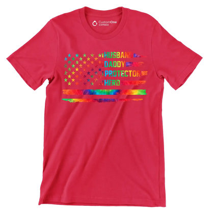 Husband Daddy Protector Hero - Father’s Day T-Shirt-Red-S-Custom One Express