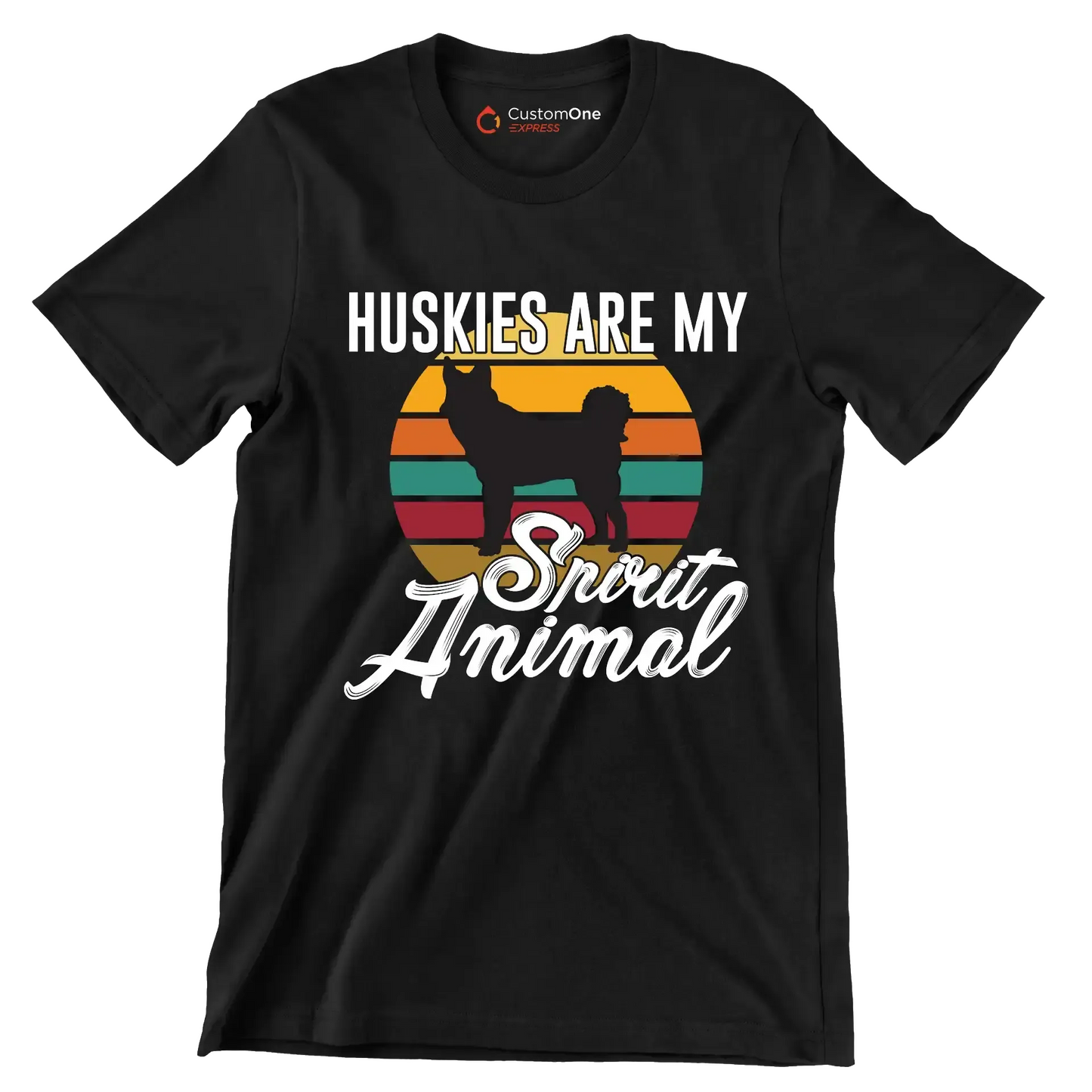 Huskies are my spirit animal - Dog Themed T-Shirt-Black-S-Custom One Express