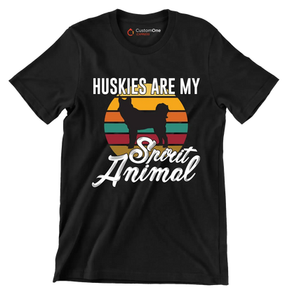 Huskies are my spirit animal - Dog Themed T-Shirt-Black-S-Custom One Express
