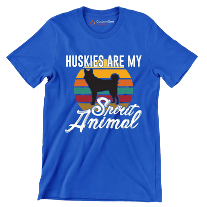 Huskies are my spirit animal - Dog Themed T-Shirt-Blue-S-Custom One Express