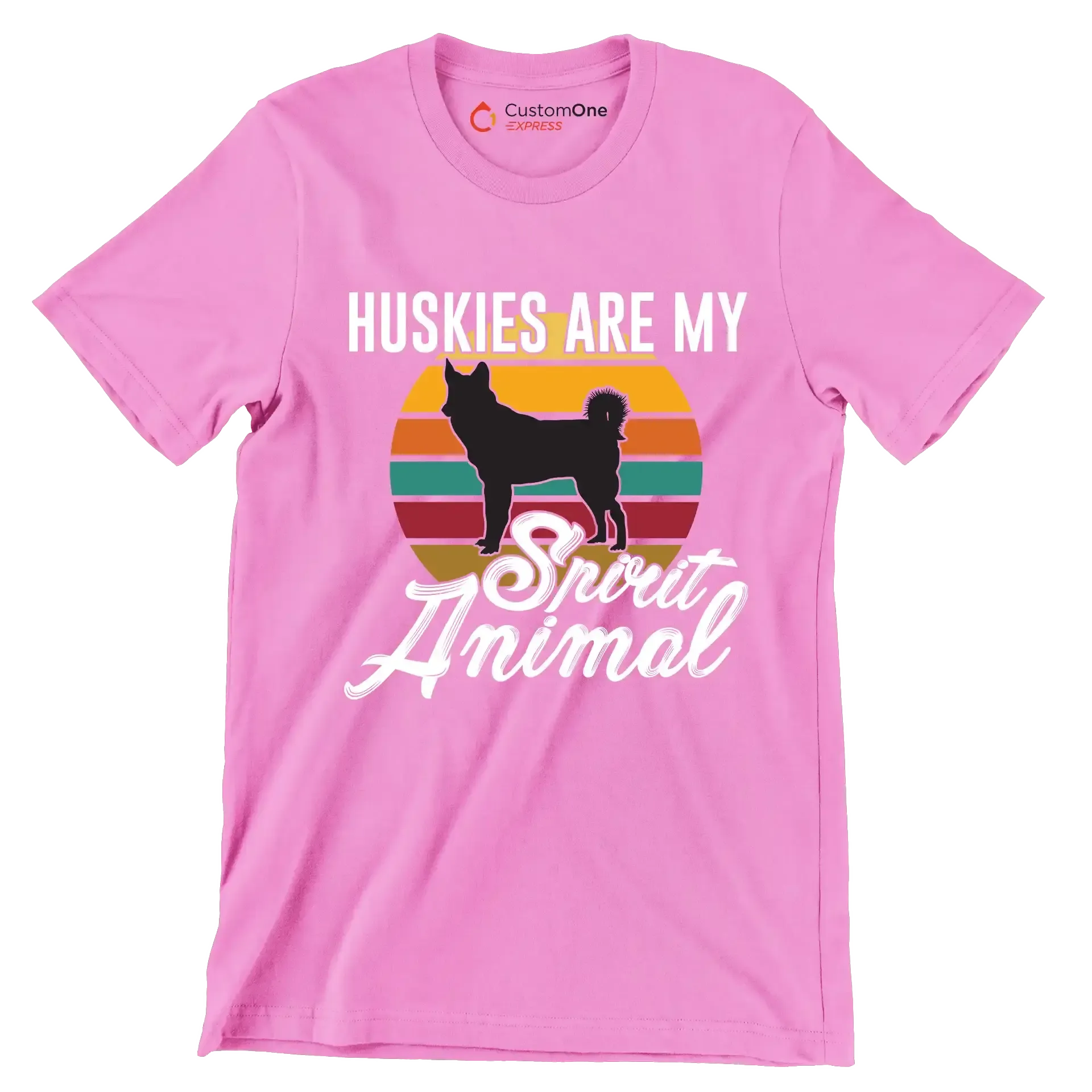 Huskies are my spirit animal - Dog Themed T-Shirt-Pink-S-Custom One Express