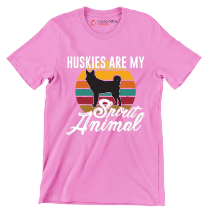 Huskies are my spirit animal - Dog Themed T-Shirt-Pink-S-Custom One Express
