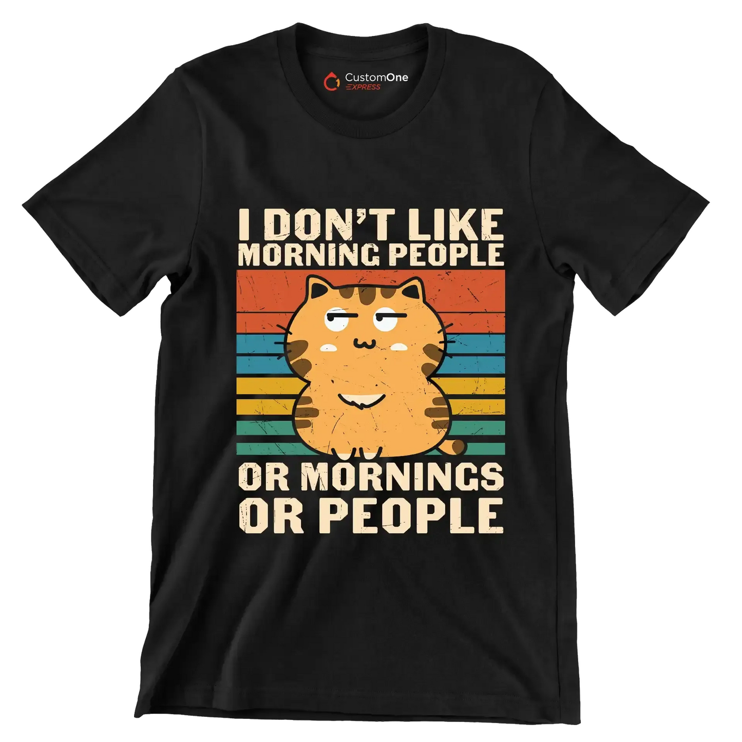 I Hate Morning People Cat - Cat Themed T-Shirt-Black-S-Custom One Express
