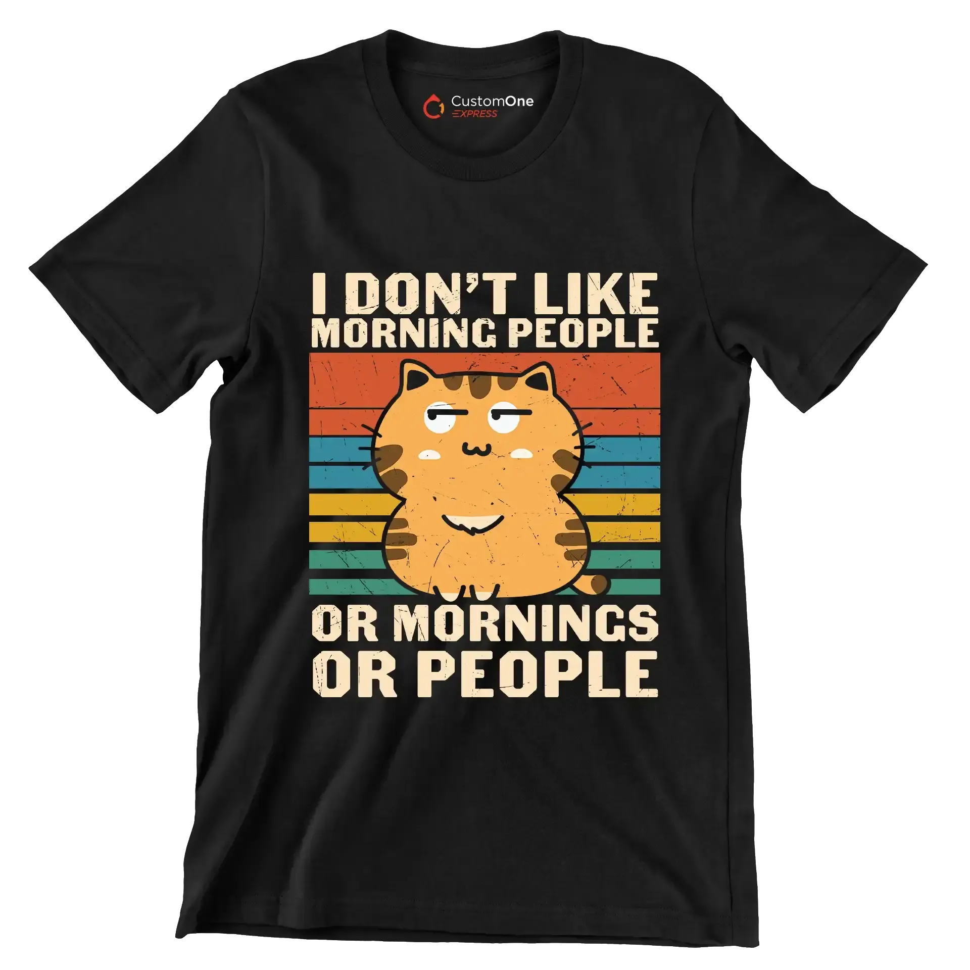 I Hate Morning People Cat - Cat Themed T-Shirt-Black-S-Custom One Express
