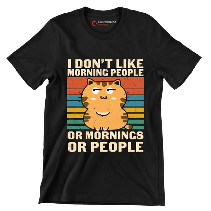 I Hate Morning People Cat - Cat Themed T-Shirt-Black-S-Custom One Express