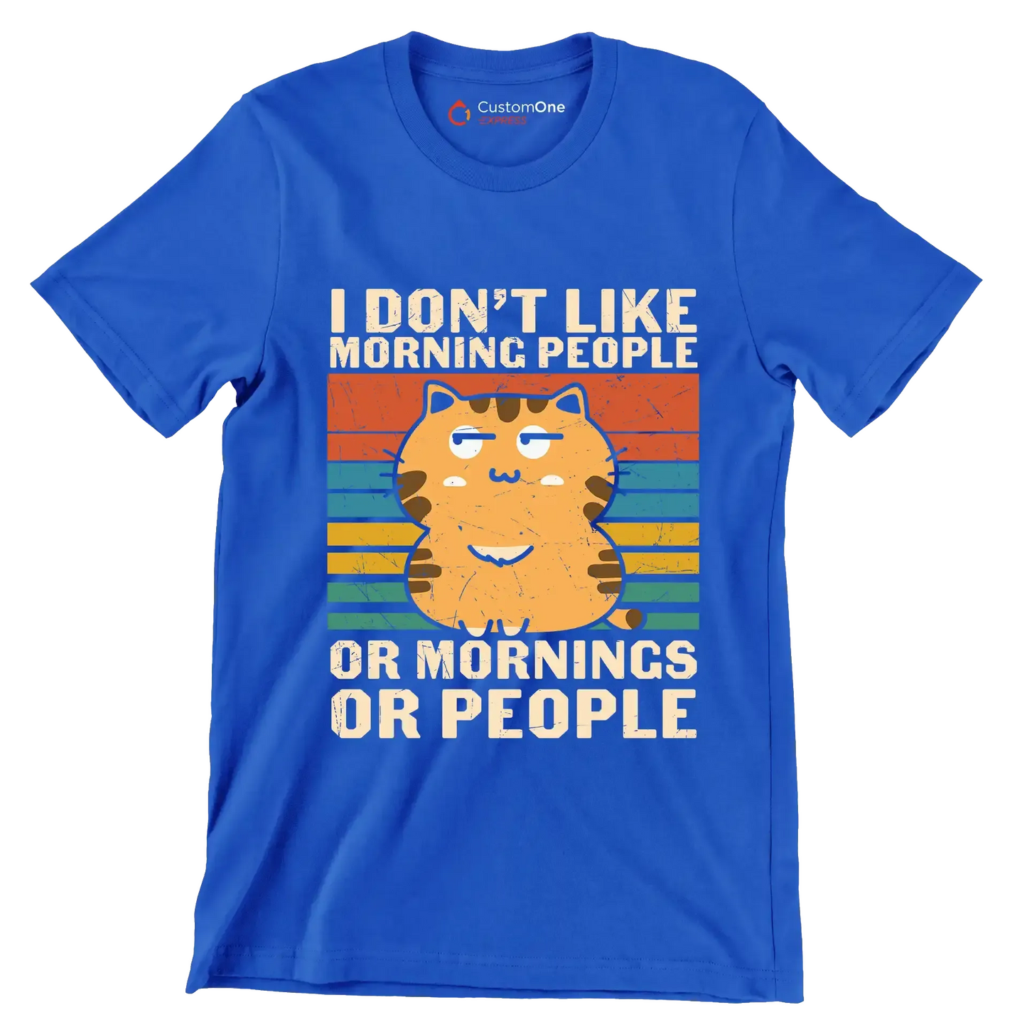 I Hate Morning People Cat - Cat Themed T-Shirt-Blue-S-Custom One Express
