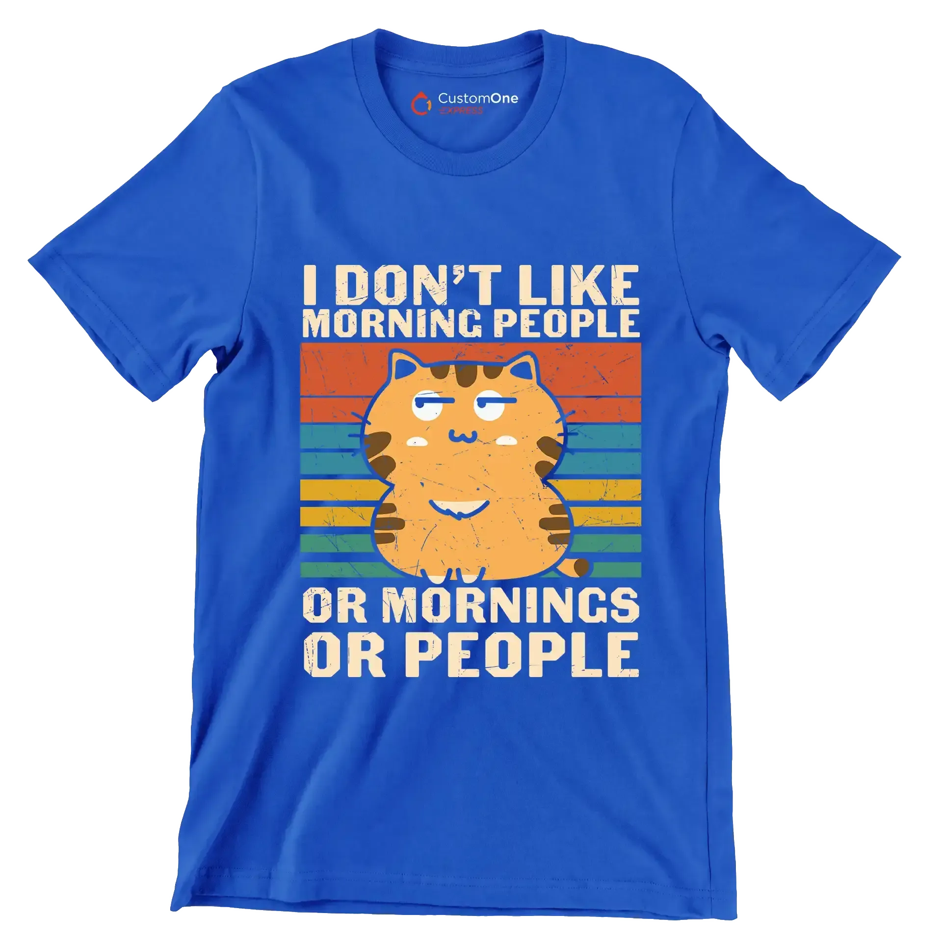 I Hate Morning People Cat - Cat Themed T-Shirt-Blue-S-Custom One Express