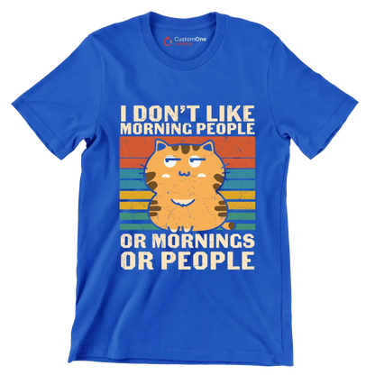 I Hate Morning People Cat - Cat Themed T-Shirt-Blue-S-Custom One Express