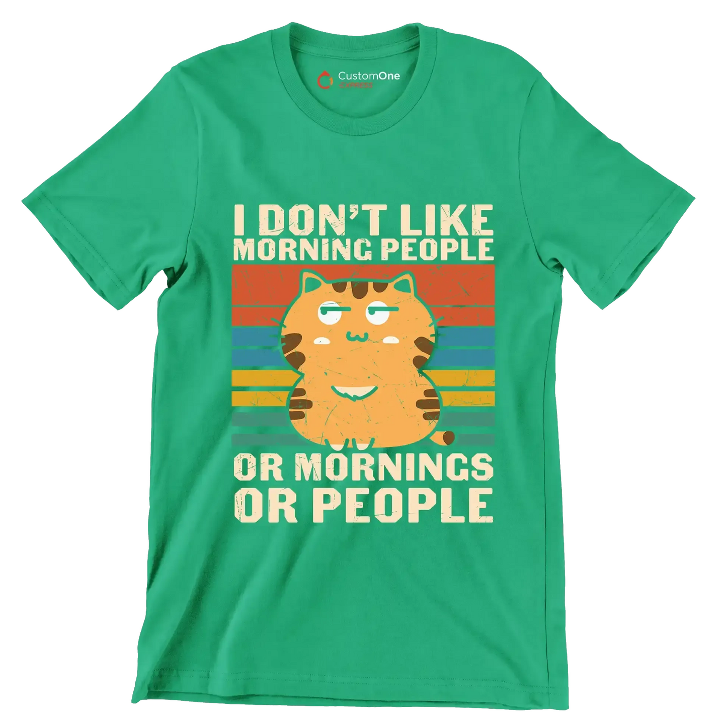 I Hate Morning People Cat - Cat Themed T-Shirt-Green-S-Custom One Express