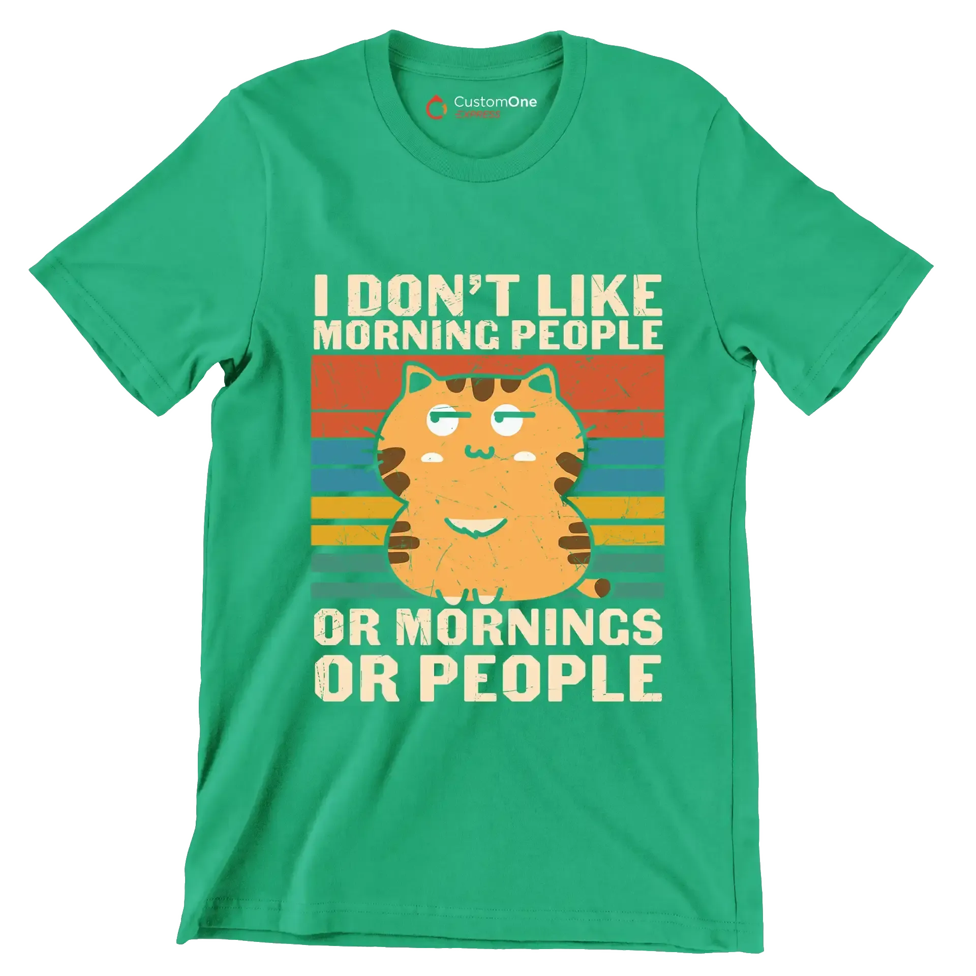 I Hate Morning People Cat - Cat Themed T-Shirt-Green-S-Custom One Express