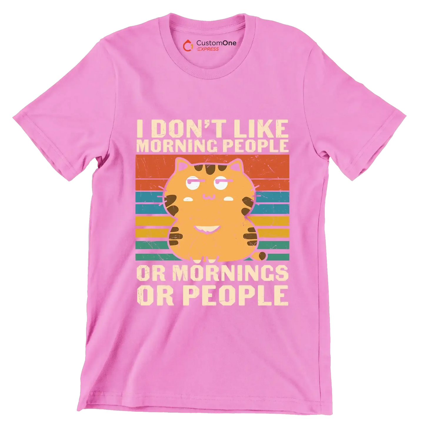 I Hate Morning People Cat - Cat Themed T-Shirt-Pink-S-Custom One Express