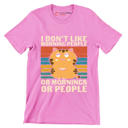 I Hate Morning People Cat - Cat Themed T-Shirt-Pink-S-Custom One Express