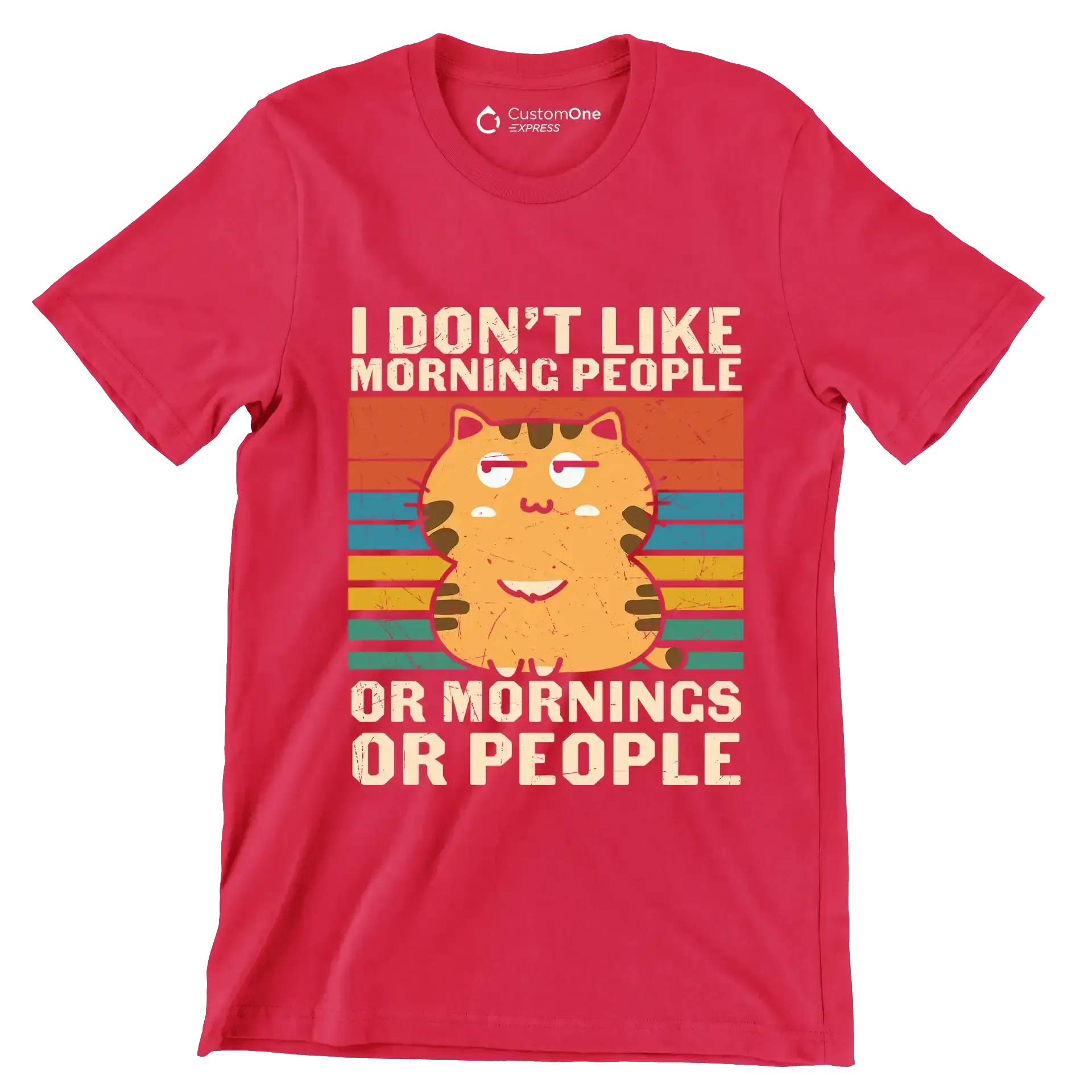 I Hate Morning People Cat - Cat Themed T-Shirt-Red-S-Custom One Express