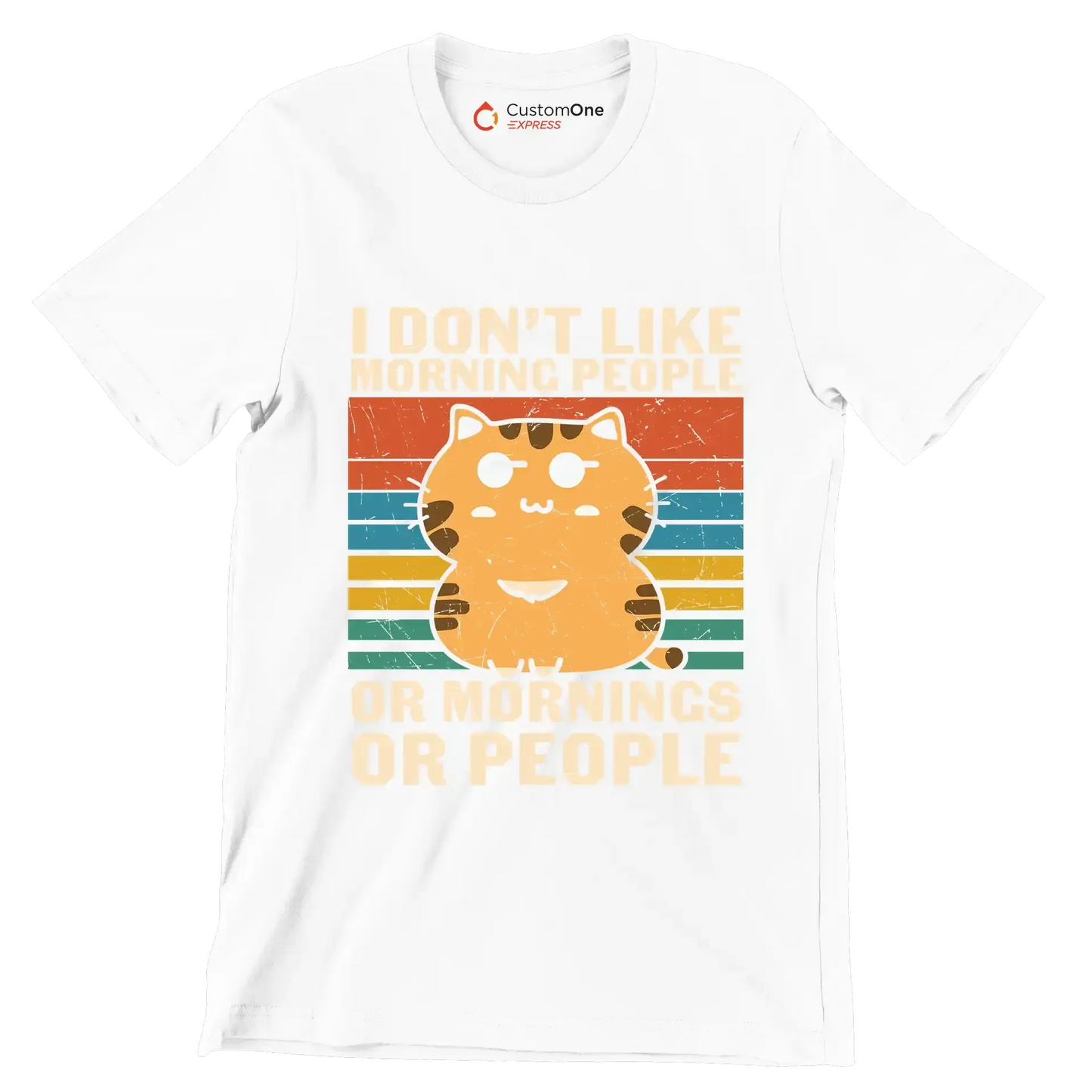 I Hate Morning People Cat - Cat Themed T-Shirt-White-S-Custom One Express