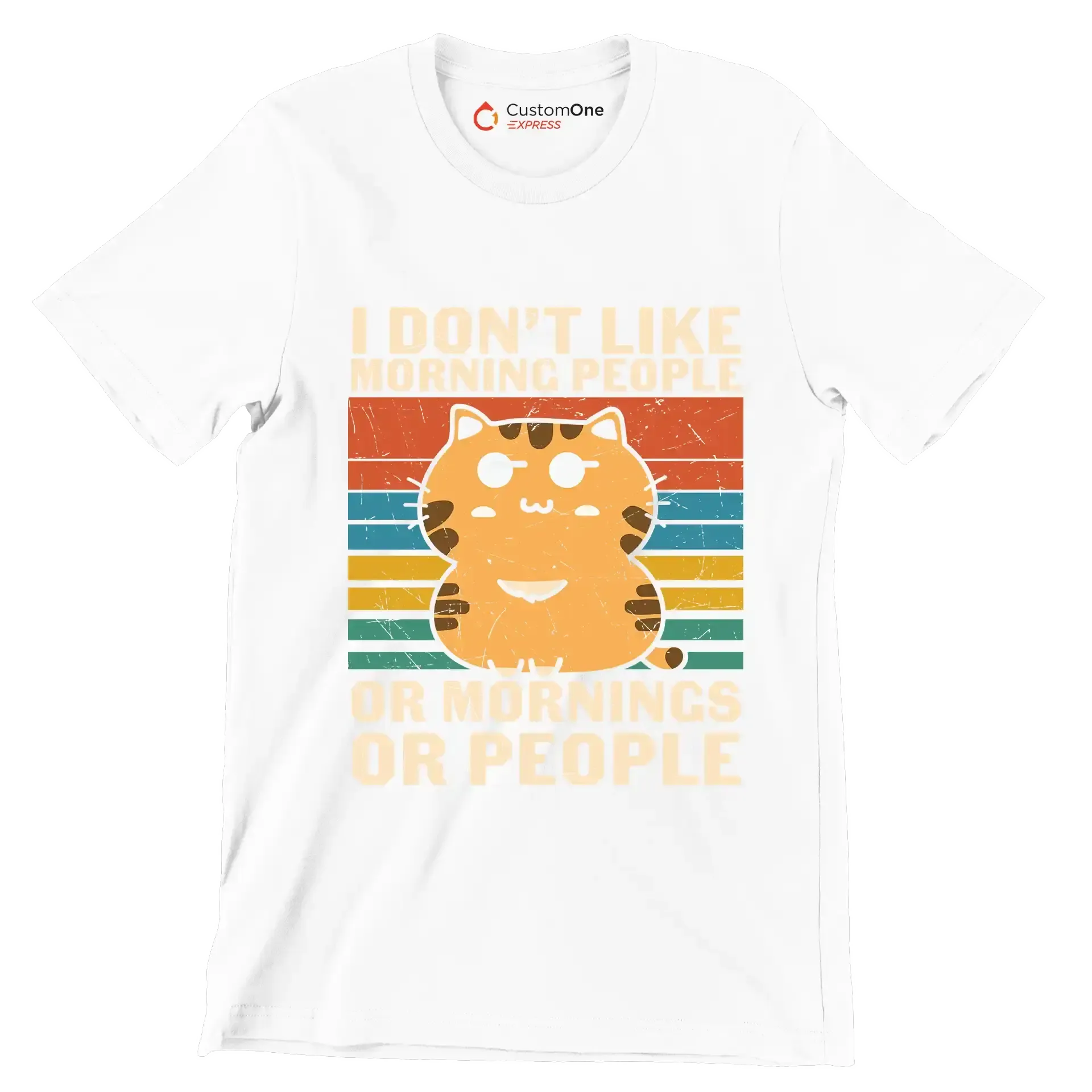I Hate Morning People Cat - Cat Themed T-Shirt-White-S-Custom One Express