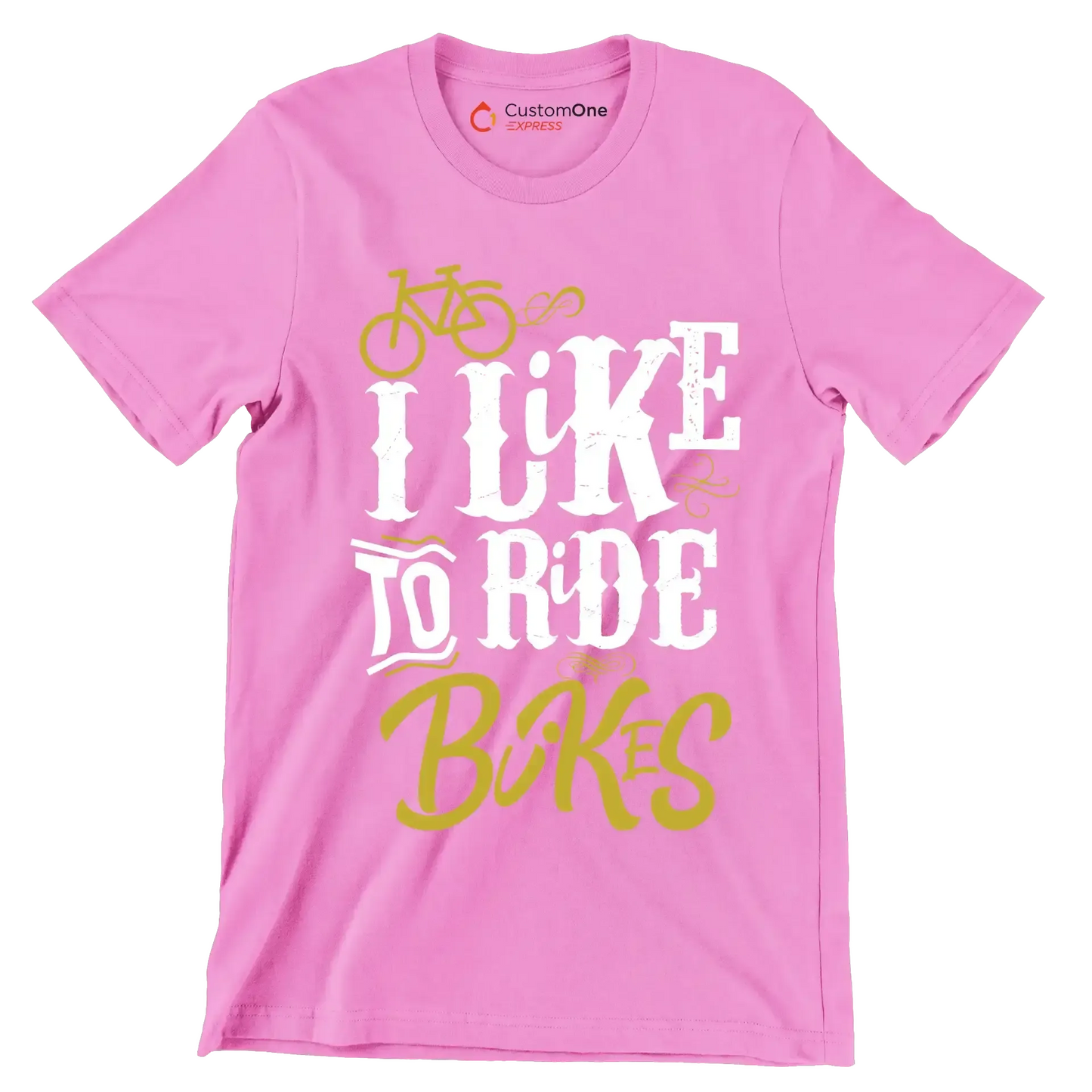 I LIKE TO RIDE BIKES - Bicycle Themed T-Shirt-Pink-S-Custom One Express