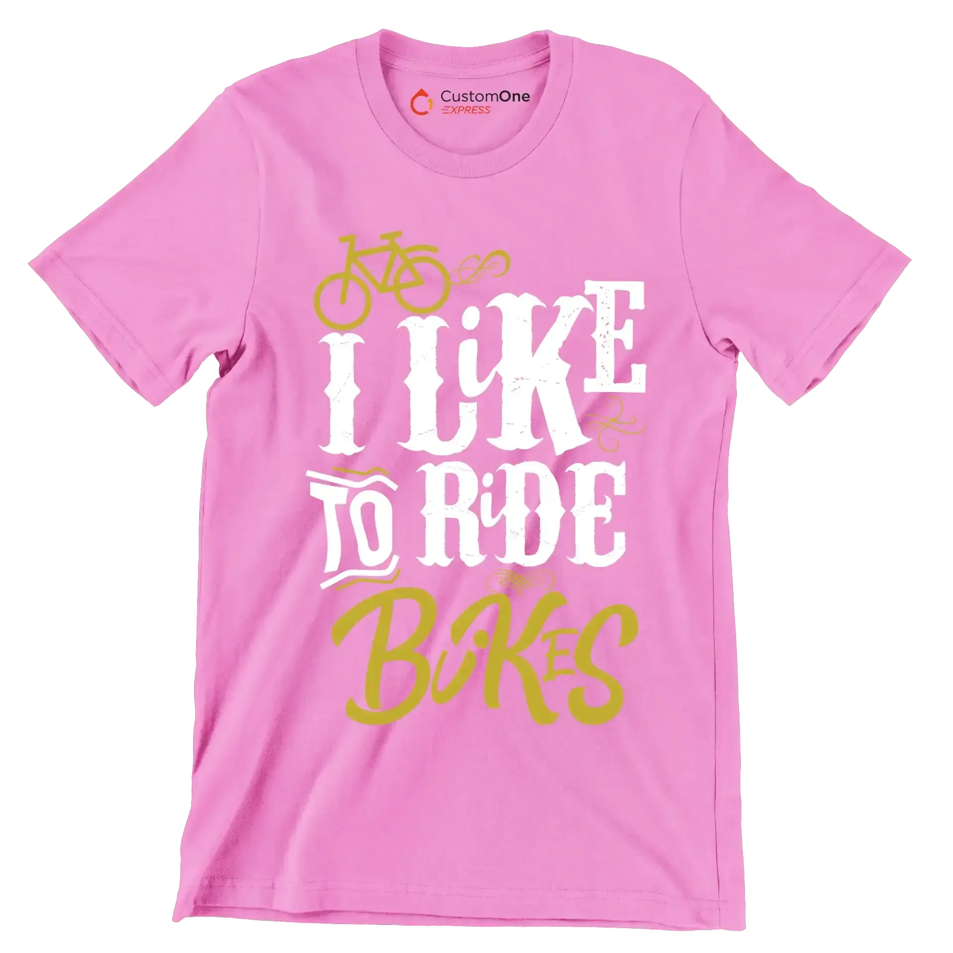 I LIKE TO RIDE BIKES - Bicycle Themed T-Shirt-Pink-S-Custom One Express