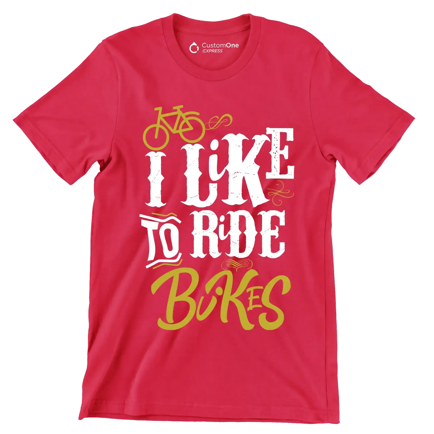 I LIKE TO RIDE BIKES - Bicycle Themed T-Shirt-Red-S-Custom One Express