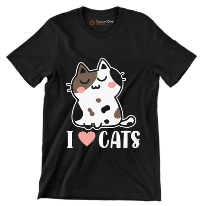 I Love Cats Cat lover - Cat Themed T-Shirt-Black-S-Custom One Express