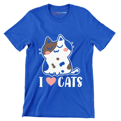 I Love Cats Cat lover - Cat Themed T-Shirt-Blue-S-Custom One Express