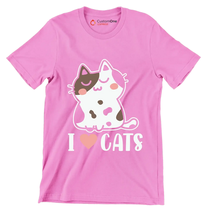 I Love Cats Cat lover - Cat Themed T-Shirt-Pink-S-Custom One Express
