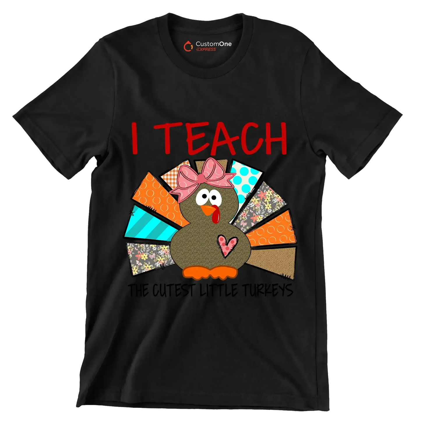I Teach The Cutest Little Turkeys - Thanksgiving Themed T-Shirt-Black-S-Custom One Express