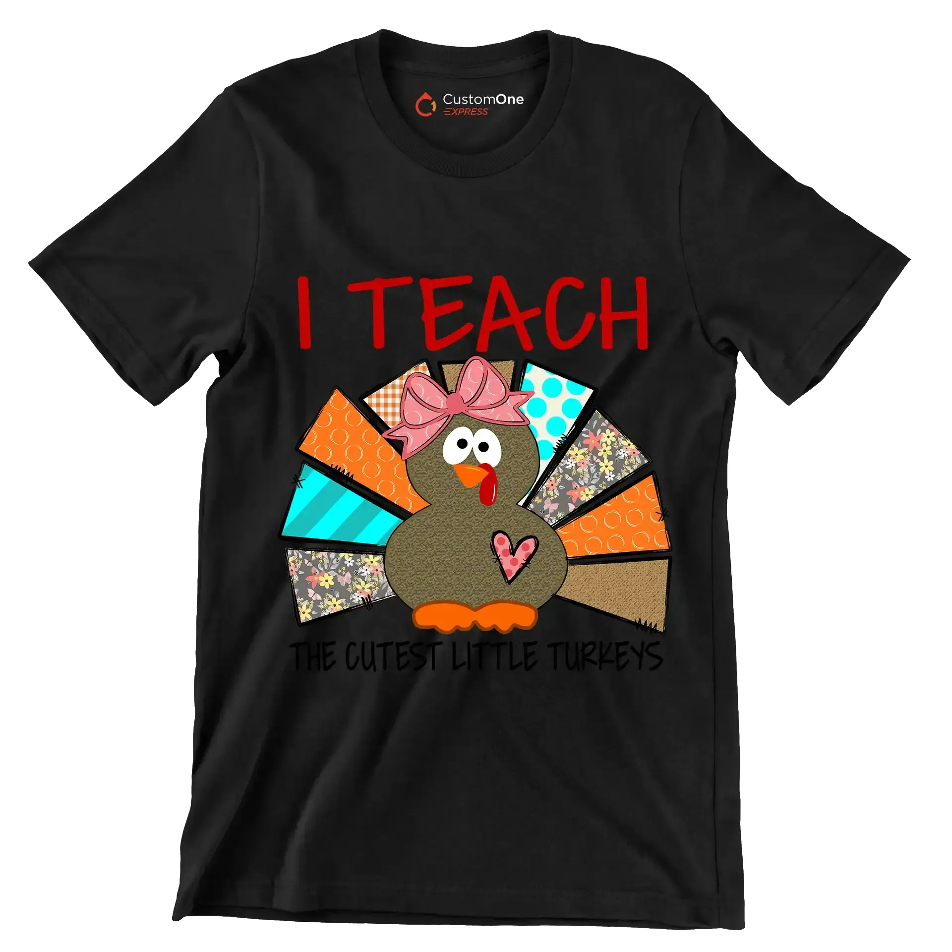 I Teach The Cutest Little Turkeys - Thanksgiving Themed T-Shirt-Black-S-Custom One Express