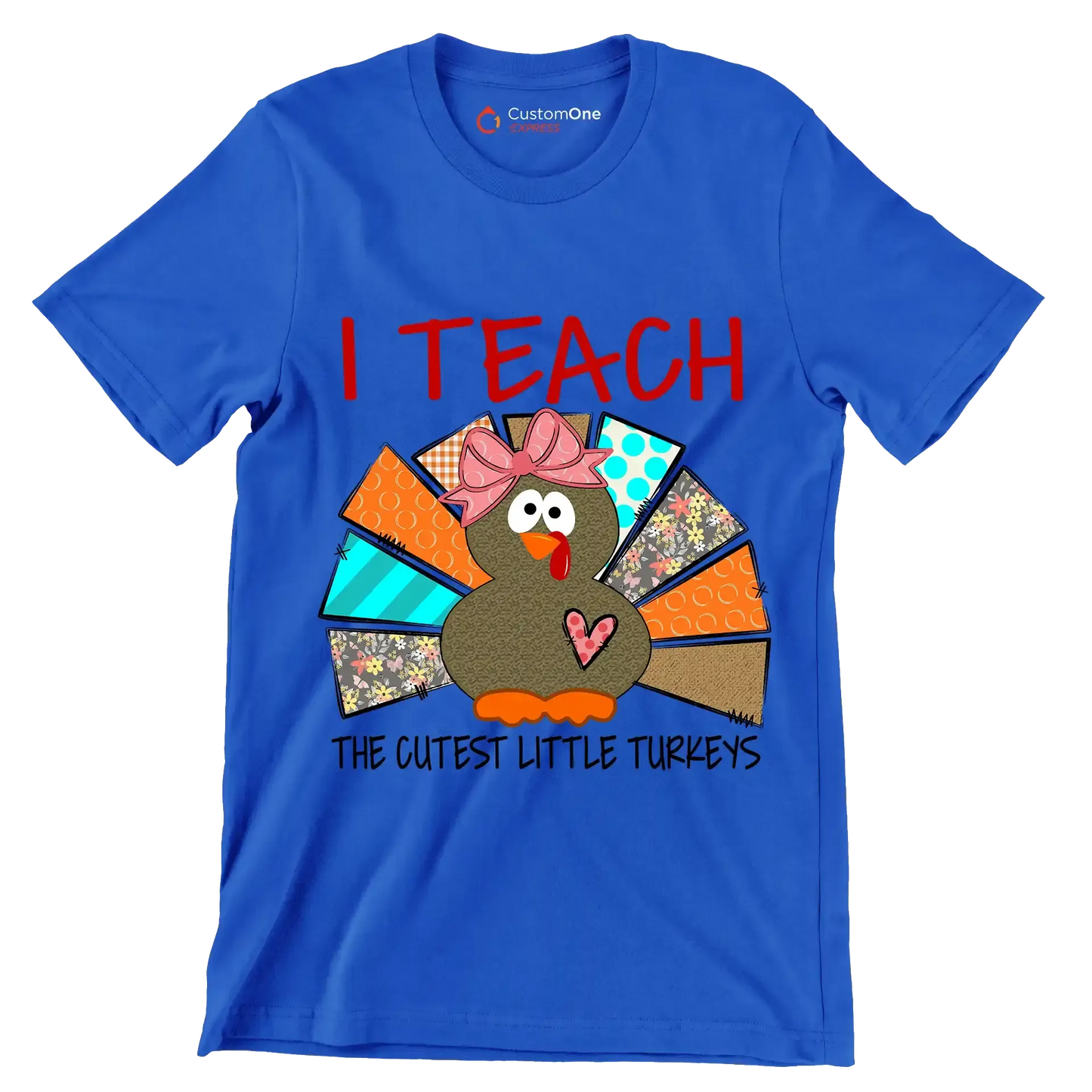I Teach The Cutest Little Turkeys - Thanksgiving Themed T-Shirt-Blue-S-Custom One Express