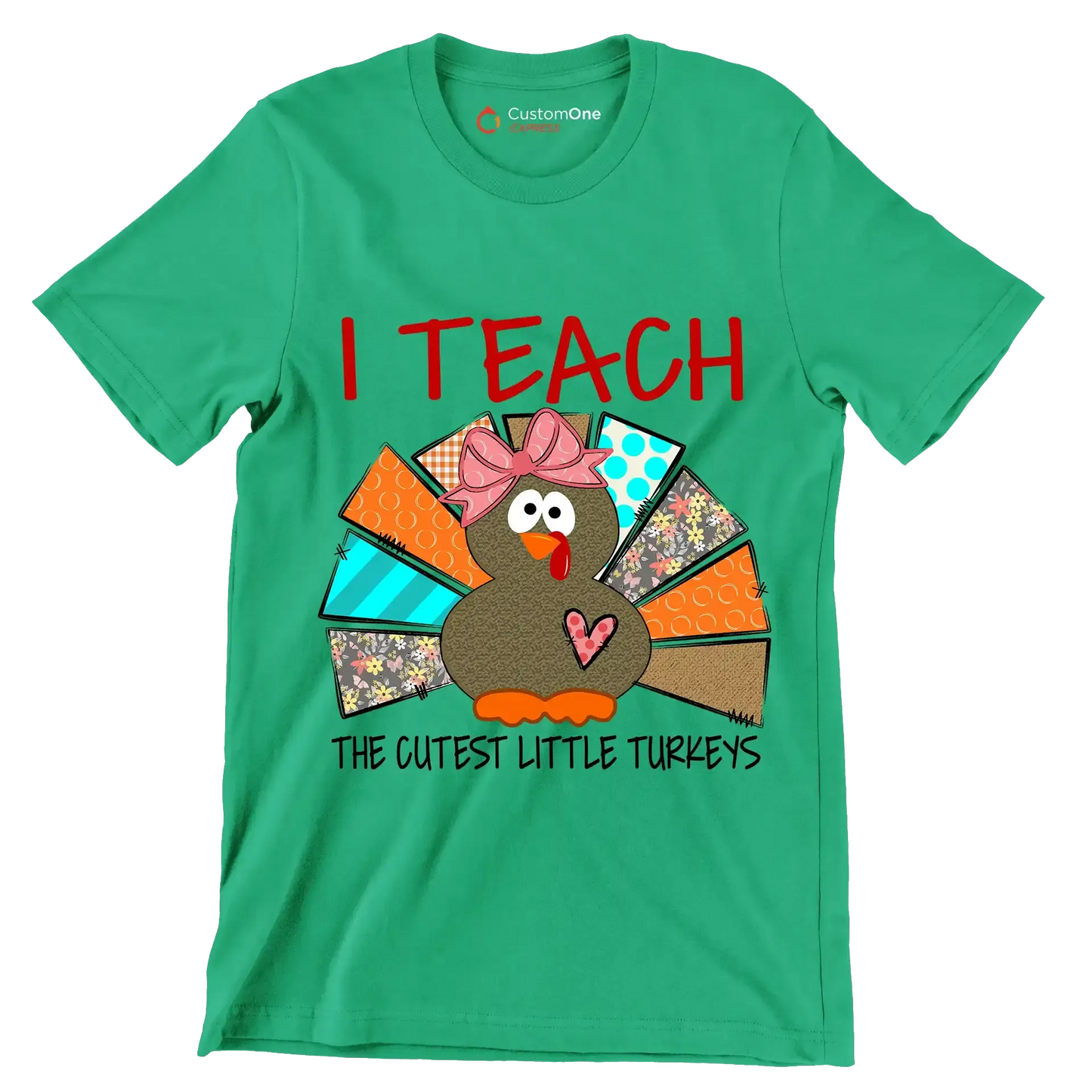 I Teach The Cutest Little Turkeys - Thanksgiving Themed T-Shirt-Green-S-Custom One Express