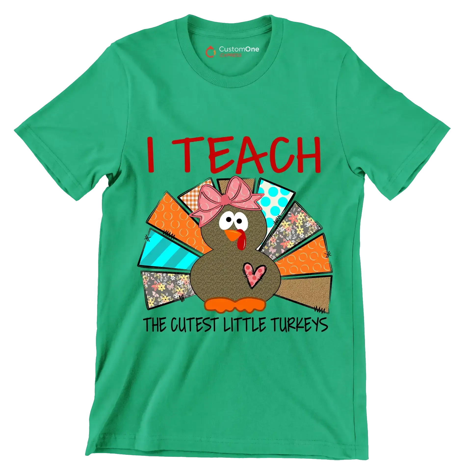 I Teach The Cutest Little Turkeys - Thanksgiving Themed T-Shirt-Green-S-Custom One Express