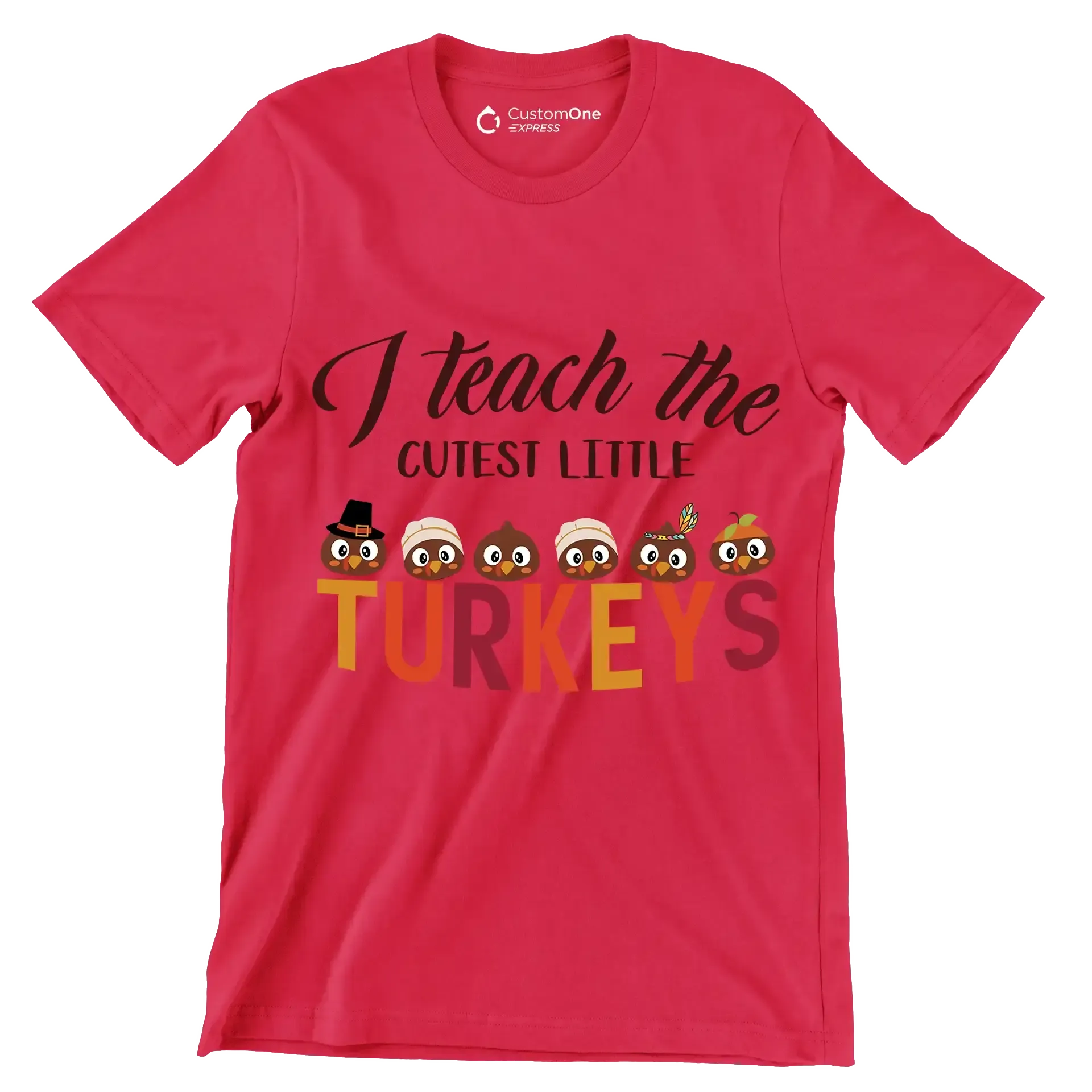 I Teach The Cutest Little Turkeys - Thanksgiving Themed T-Shirt-Red-S-Custom One Express