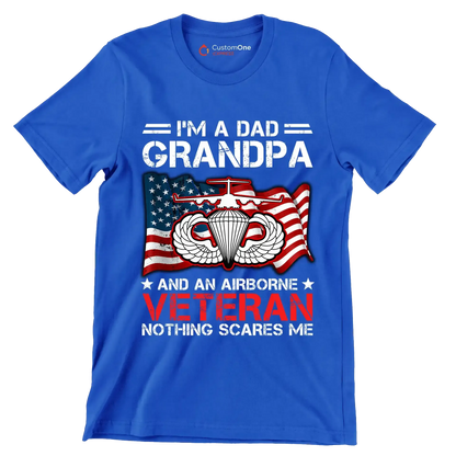 I am A Dad Grandpa And An Airborne Veteran Nothing Scares Me - Veterans Themed T-Shirt-Blue-S-Custom One Express