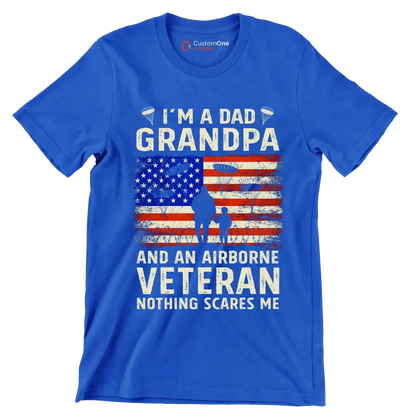 I am A Dad Grandpa And An Airborne Veteran Nothing Scares Me - Veterans Themed T-Shirt-Blue-S-Custom One Express