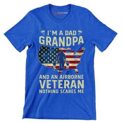 I am A Dad Grandpa And An Airborne Veteran Nothing Scares Me - Veterans Themed T-Shirt-Blue-S-Custom One Express