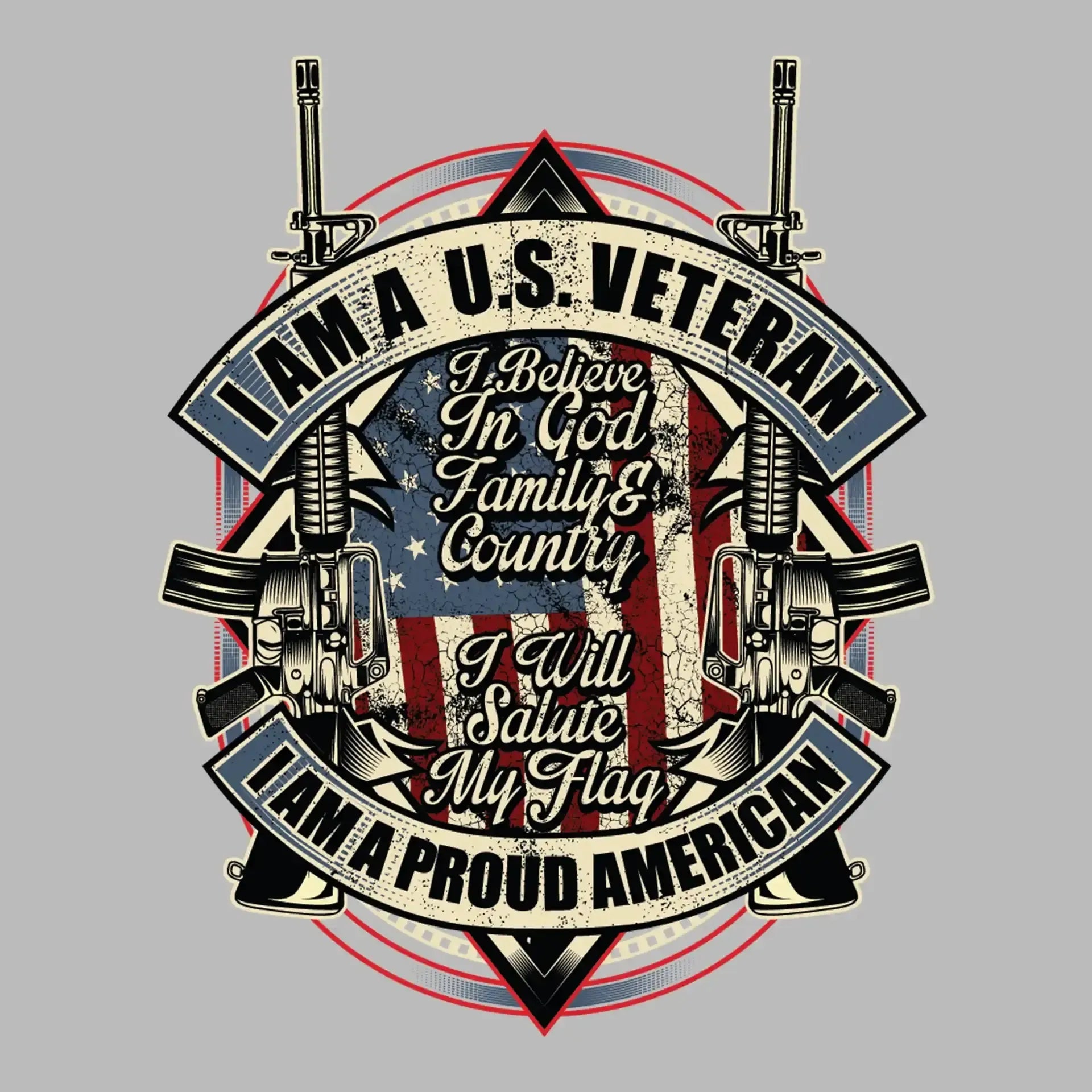 I am a u.s. veteran I believe in god family & country I will salute my flag I am a proud american - Veterans Themed T-Shirt-Black-S-Custom One Express