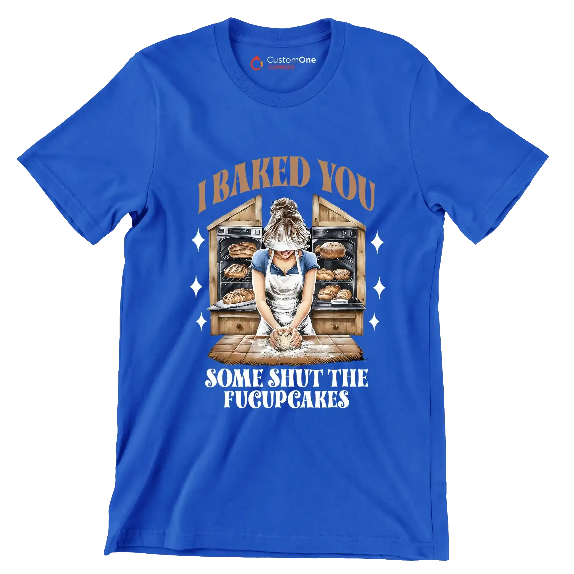 I baked you some shut up the fucupcakes - Retro Themed T-Shirt-Blue-S-Custom One Express