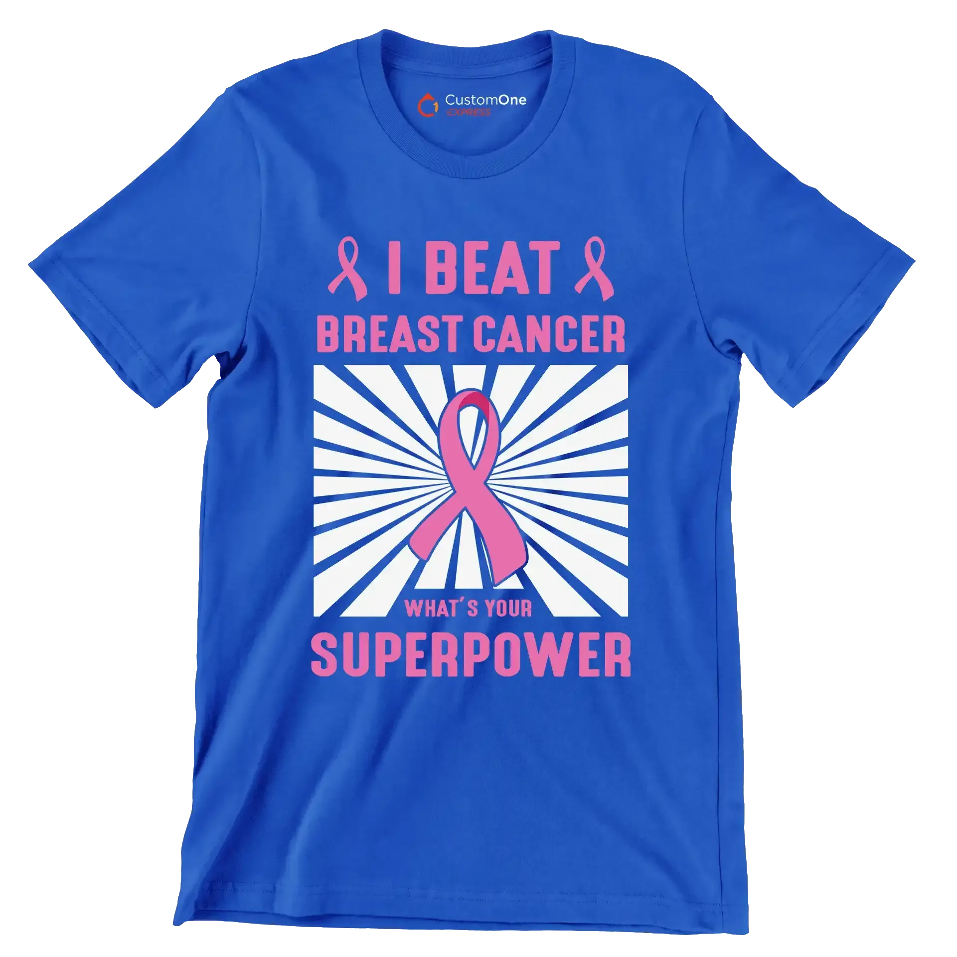 I beat breast cancer what_s your superpower - Breast Cancer Awareness T-Shirt-Blue-S-Custom One Express